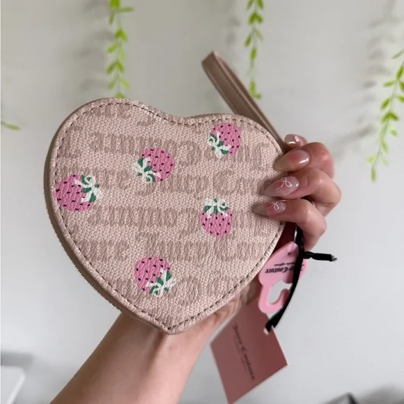 Juicy Couture Pink Heart-Shaped Wristlet with Strawberry Print - Picture 4 of 5